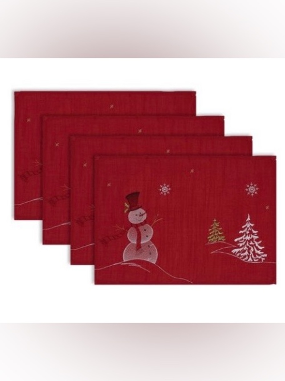 Red Holiday Placemat Set with Snowman Design 4 set